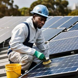 A male professional solar panel cleaner for Texas businesses & organisations