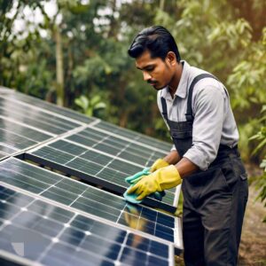 A male solar panel cleaner in Texas