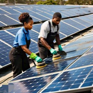 Solar panel cleaning in Texas by employees of a cleaning company