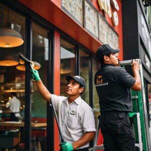 Window cleaning service at a restuarant in Texas